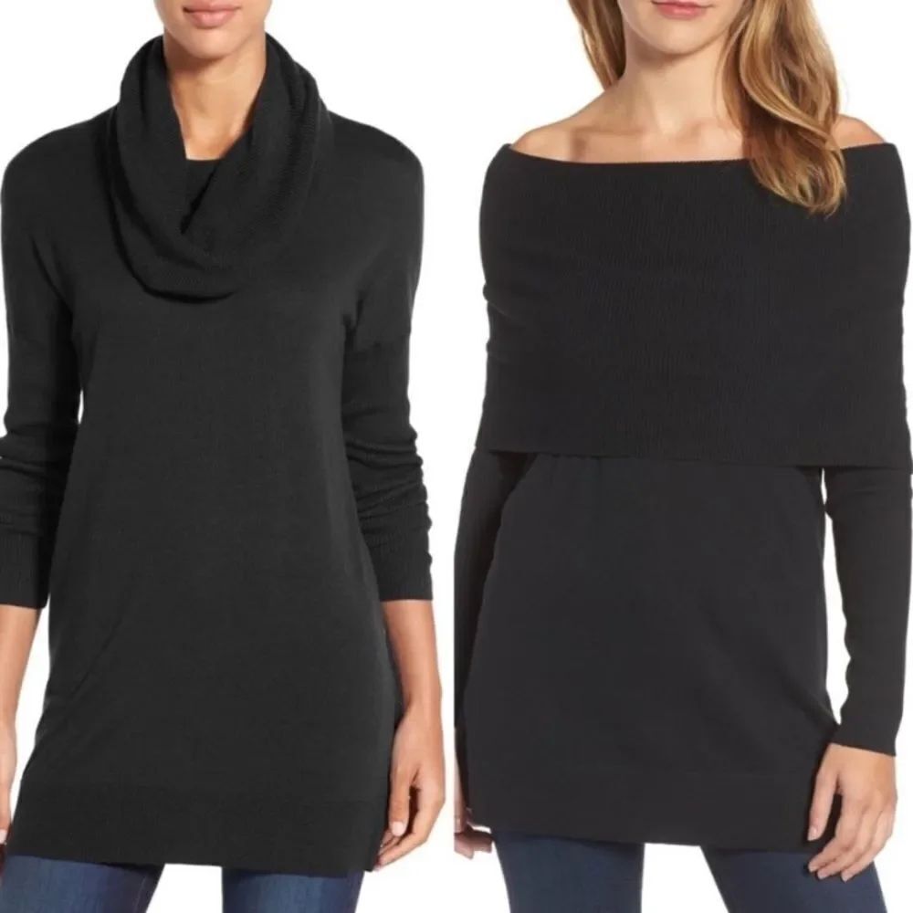 Caslon Side Slit Convertible Cowl Neck Tunic in Black Size XL